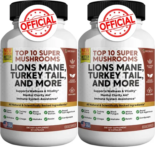 Vista 7 de Lions Mane 10 Super Champiñones Suplemento - Melena de León, Reishi, Cordyceps, Extractos de Shiitake - 60 Cápsulas (1)