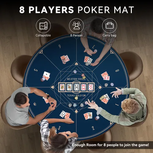 Vista 6 de YUZPKRSI Alfombrilla redonda de póquer de 47 pulgadas, neopreno y goma, Texas Hold'em Poker Juegos de cartas de casino, portátil, bolsa