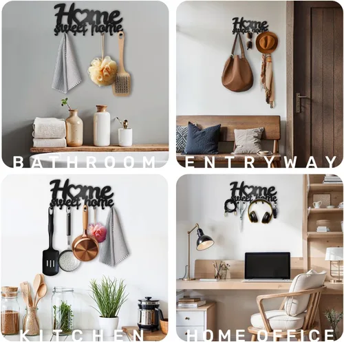 Vista 3 de M-KeyCases Home Sweet Home - Llavero para pared (estante de 8 ganchos), decorativo, colgador de metal para puerta delantera, cocina o garaje
