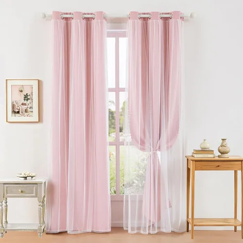 Vista 25 de indistar Home Cortinas opacas de doble capa con ojales sólidos en la parte superior, par de paneles de cortinas para ventana, 35 pulgadas de ancho x