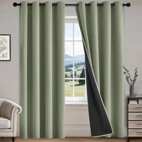 Vista 71 de COSVIYA Cortinas 100% de opacidad para dormitorio con forro negro, bloqueo de luz completa, aislamiento térmico y ojales, tratamiento de ventana