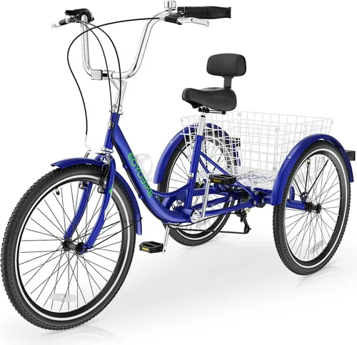 Vista 19 de Slsy Triciclo para adultos de 7 velocidades, 20/24/26 pulgadas, bicicleta de 3 ruedas para adultos con cesta de compras grande, capacidad de 350