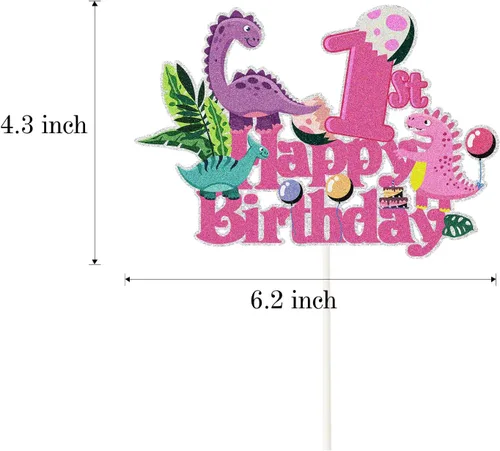 Vista 2 de Decoración para pastel de 1er cumpleaños de dinosaurio rosa, princesa real número 1 para tartas de dinosaurio, temática de dinosaurio, baby shower