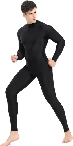 Vista 7 de speerise Body de elastano para hombre, de manga larga, unitardo, con cremallera, leotardo para baile