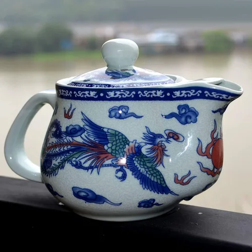 Vista 4 de Tetera infusor de alambre de filtro de acero inoxidable de dragón blanco azul de 17 oz para té suelto (olla Dragon Phoenix)
