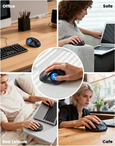 Vista 8 de SABLUTE MAM2 - Ratón inalámbrico de Trackball con DPI de 5 niveles, mouse ergonómico inalámbrico 2.4G Plug-and-Play para 3 dispositivos