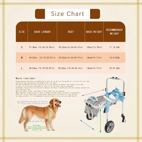 Vista 6 de Silla de ruedas ajustable para patas traseras, cochecito de perro de 4 ruedas con asa, silla de ruedas ligera para mascotas discapacitadas, patas