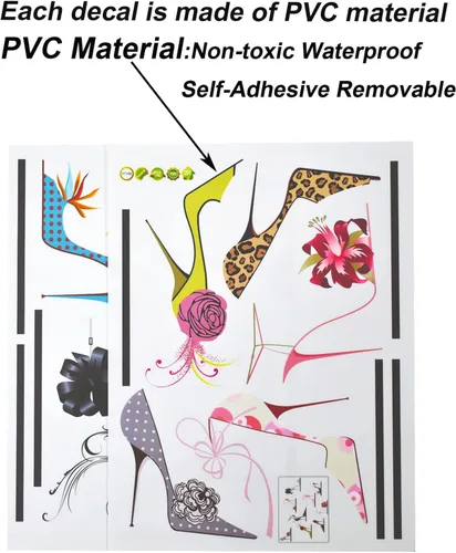 Vista 4 de Maydahui Calcomanías de pared de zapatos de tacón alto de colores modernos para mujer, zapatos de flores, tacones (32 x 30 pulgadas) para zapatos