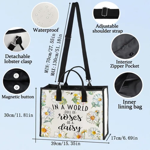 Vista 2 de LEVLO Bolsa de cosméticos de flores de margaritas, regalo para amantes de las margaritas, regalo en un mundo lleno de rosas, bolsa de maquillaje
