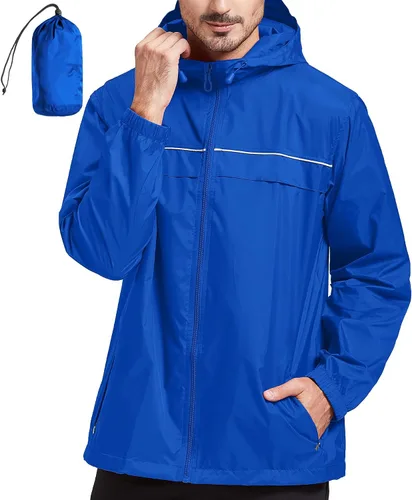 Vista 36 de SWISSWELL Chaqueta impermeable para hombre, rompevientos, ligera con capucha para uso diario casual