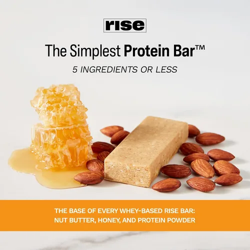 Vista 5 de Rise Barras de proteína de suero para el desayuno con miel de almendra, 18g de proteína, 2.01 oz (paquete de 12)