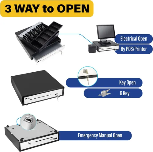 Vista 6 de HK SYSTEMS Cajón de efectivo POS negro resistente de 16 "acero inoxidable" con 5Bill/5Coin con soporte de metal de montaje debajo del mostrador