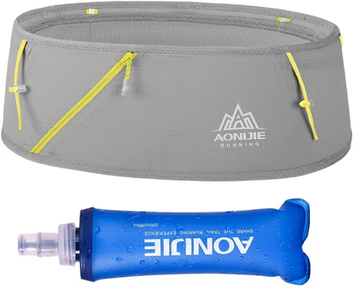Vista 9 de Riñonera para correr con botella de agua suave de 8.5 fl oz, sin rebote, para entrenamiento, correr, viajes, dinero, cinturón de bolsillo para mujer