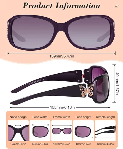 Vista 5 de LVIOE - Lentes de sol polarizadas para mujer, decoración de mariposa a la moda, para conducir y pescar, protección UV LS022