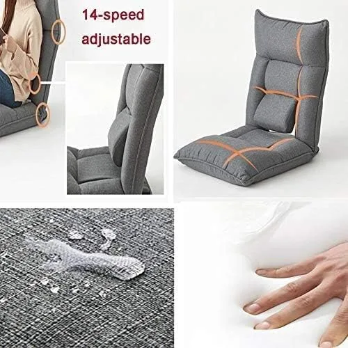Vista 5 de ELEFOCUS Silla de meditación plegable, respaldo ajustable de 14 engranajes, silla acolchada para juegos con soporte lumbar ajustable