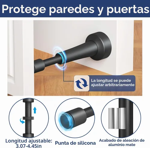 Vista 5 de Tope de puerta ajustable, tope de puerta de aluminio de 3.07 a 4.45 pulgadas para parte inferior de la puerta, tope de puerta negro mate para pared