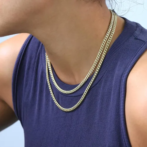 Vista 7 de Nuragold Collar con colgante de cadena de eslabones cubanos Miami de oro amarillo de 10 quilates de 0.177 in, joyería para hombre y mujer, joyería