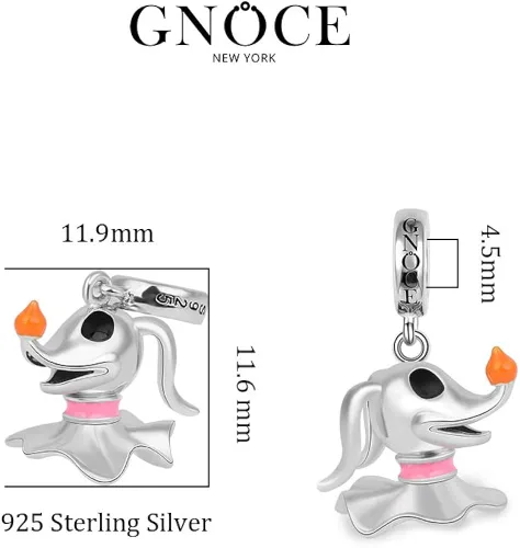Vista 7 de GNOCE Colgante de plata de ley para perro fantasma con linterna de nariz, dije de perro de Halloween para pulsera o collar para mascotas