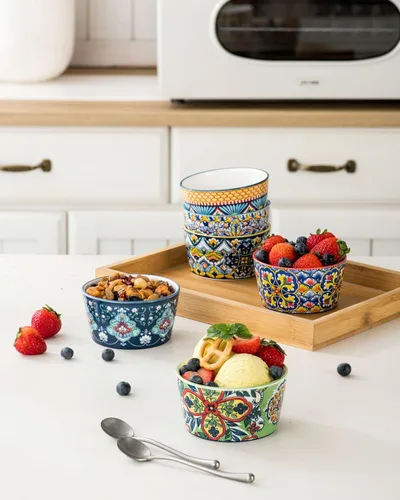 Vista 5 de 6 oz Ceramic Ramekins Set of 6, Boho Baking Cups & Dessert Dishes