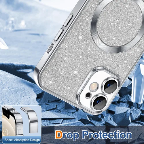Vista 89 de Hython para iPhone 15 Plus Funda con chispas brillantes, Fundas transparentes magnéticas con protector de lente de cámara [Compatible con MagSafe]