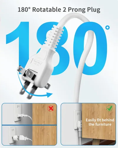 Vista 5 de NTONPOWER - Tira de alimentación de 2 clavijas con USB-C, cable de extensión de 2 clavijas de 15 pies, adaptador de salida de 2 clavijas a 3