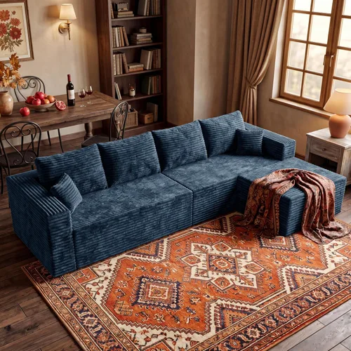 Vista 28 de Sofá modular en forma de L de 118 pulgadas, moderno sofá modular de pana de espuma viscoelástica de 4 plazas con otomana, asiento profundo tapizado