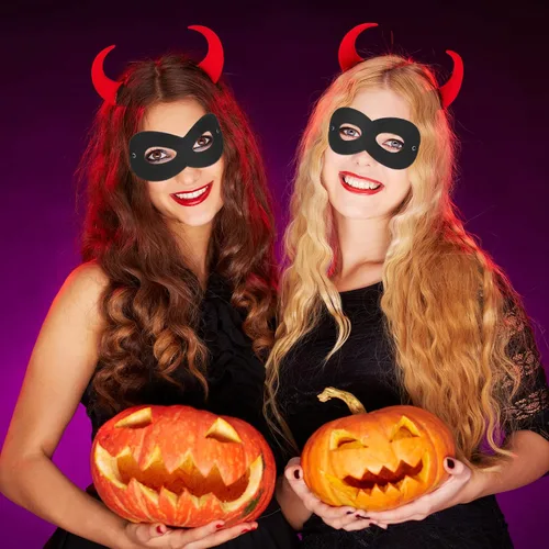 Vista 4 de Coume 60 máscaras de Halloween de fieltro negro a granel, cosplay de héroe