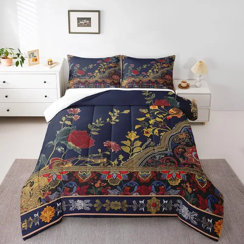 Vista 22 de Erosebridal Juego de ropa de cama damascada gótica para adultos, juego de edredón victoriano antiguo, edredón floral vintage gótico con diseño