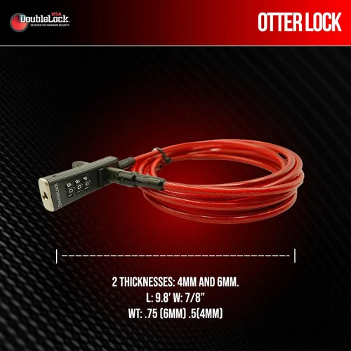 Vista 4 de Candado de combinación integrado con cable de acero trenzado DoubleLock Otter – Cable de acero resistente a la intemperie de 3.05m, candado
