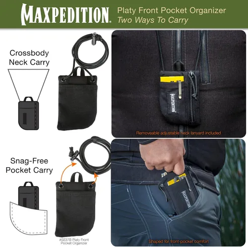 Vista 5 de MAXPEDITION Organizador de Bolsillo Platy, Bolsa de Herramientas EDC Duradera para Hombres, Cartera de Cuello con Cordón Paracord, Sostiene