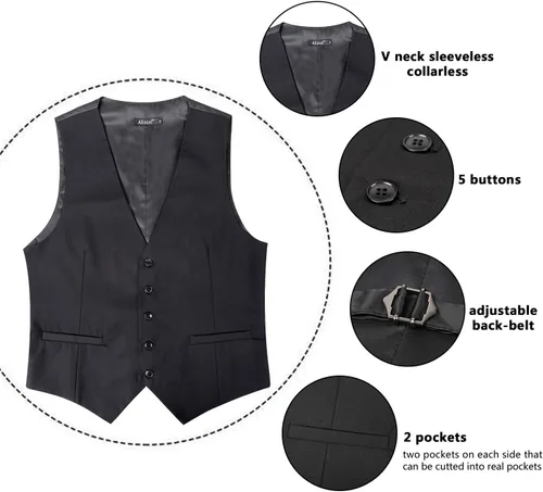 Vista 5 de Alizeal Chaleco clásico de color sólido para hombre, chaleco de esmoquin de ajuste regular para boda
