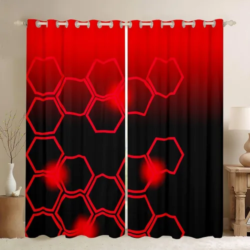 Vista 11 de Cortinas de oscurecimiento rojas y negras (2 paneles, 38 x 45 pulgadas), cortinas de panal para dormitorio, sala de estar, decoración de niños