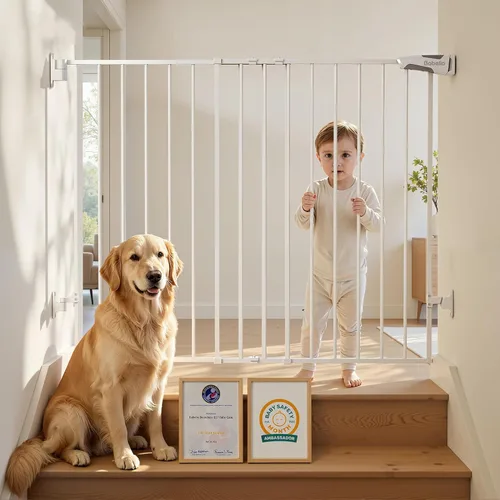 Vista 20 de Babelio Puerta de seguridad para bebés para escaleras, cocina y puertas, sin barra inferior, fácil instalación, operación con una sola mano, cierre