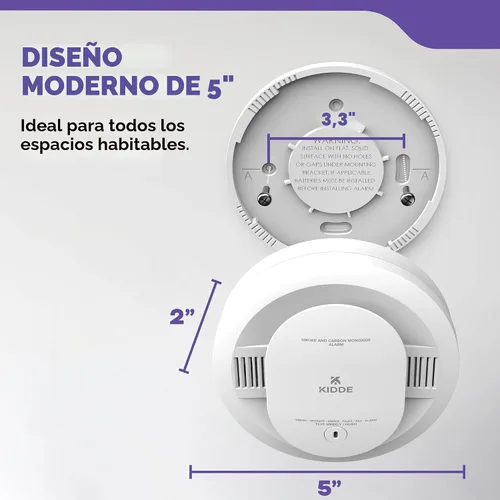 Vista 9 de Kidde - Detector de humo y monóxido de carbono, funciona con pilas AA, indicadores de luz de advertencia LED, 30CUDR Detección 2 en 1 con luces