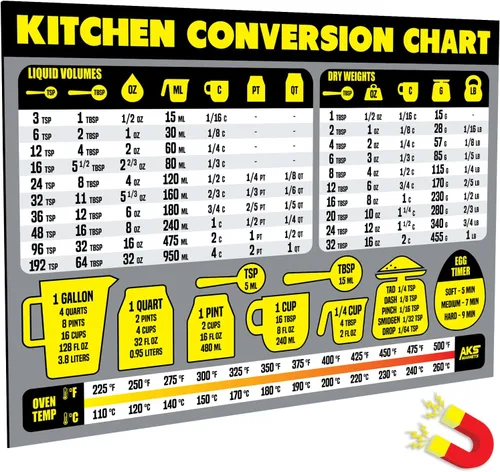 Vista 9 de Imán de tabla de conversión de medidas de cocina, extra grande, fácil de leer, decoración magnética de cocina - Herramienta de medición de recetas
