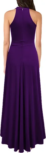 Vista 2 de MUSHARE Vestido largo formal de fiesta de noche con cuello halter y volantes para mujer