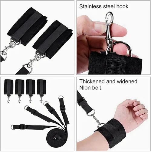 Vista 6 de Lazos sexuales para tobillos y muñecas de cama King Bondaged Restricciones Sexuales Correas de cama para adultos Juego Colchón Cama Bonage Kits
