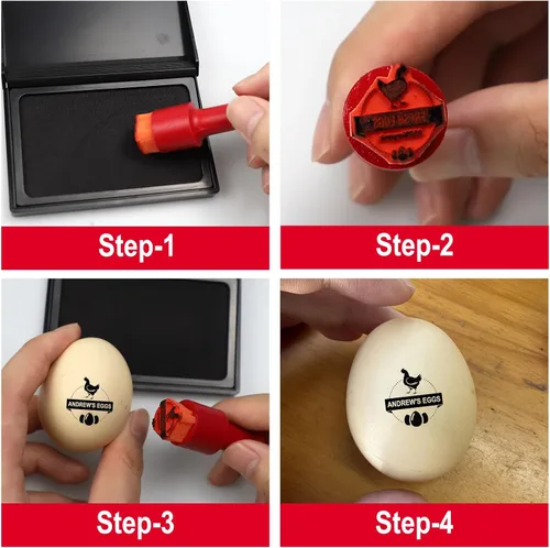 Vista 6 de Sello de huevo personalizado para huevos frescos, sellos personalizados de huevo de pato de pollo con nombre de logotipo, almohadilla de tinta