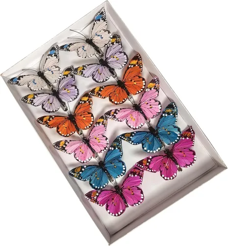Vista 10 de YCHTEWY - Decoración de mariposa monarca, juego de 12 decoraciones de mariposa de plumas con clip, 3.75", naranja..