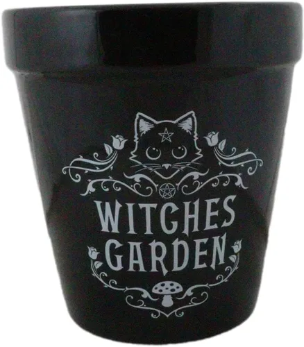 Vista 10 de Ebros Gift Wicca Brujería Gótica Magia Maceta de Cerámica Negra, Contenedor Floral Alquímico Oculto, Jardinera para Alquimista, Florero, Pulgar