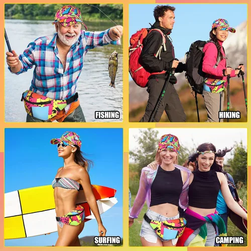 Vista 7 de Riñonera de 2 piezas de los años 80 y 90 para mujeres y hombres, traje de los años 90, sombrero de cintura ajustable, bolsa retro para hombre