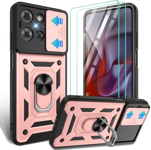 Vista 35 de Gritup Funda para Moto G Stylus 5G-2021 con cubierta deslizante para cámara 1 paquete de protectores de pantalla HD Soporte de metal giratorio