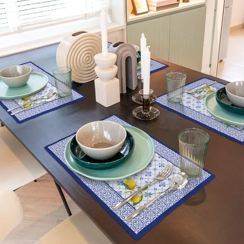 Vista 6 de Juego de 4 manteles individuales de lino lavables para cocina, comedor, decoración de mesa