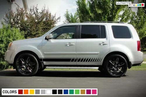 Vista 2 de Bubbles Designs Adhesivo adhesivo de vinilo inferior Racing Stripe Kit compatible con Honda Pilot 2008-2015 (negro)