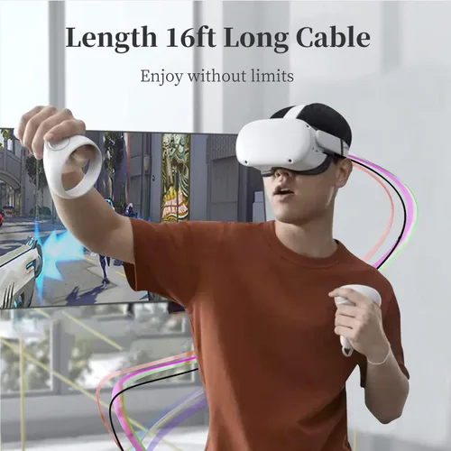 Vista 5 de Virtual Reality Headset Link Cable For Oculus Quest 2 And Quest,5Gbps High-Speed Data Transmission And Fast Charging-16FT (5M)