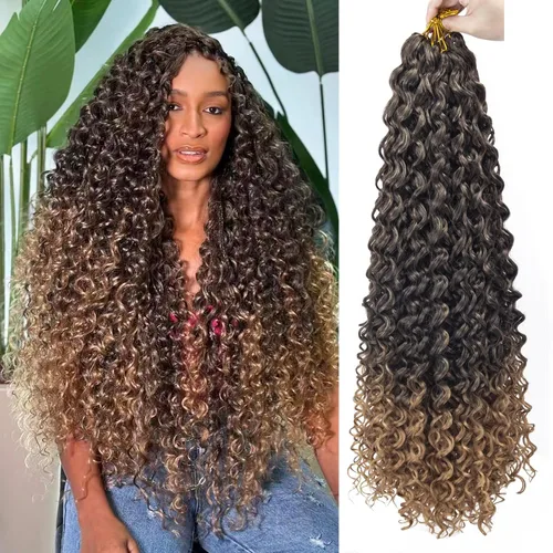 Vista 76 de GoGo Curl Crochet Hair 18 pulgadas onda de agua pelo sintético bohemio ganchillo trenzado jengibre onda profunda extensiones de cabello trenzado
