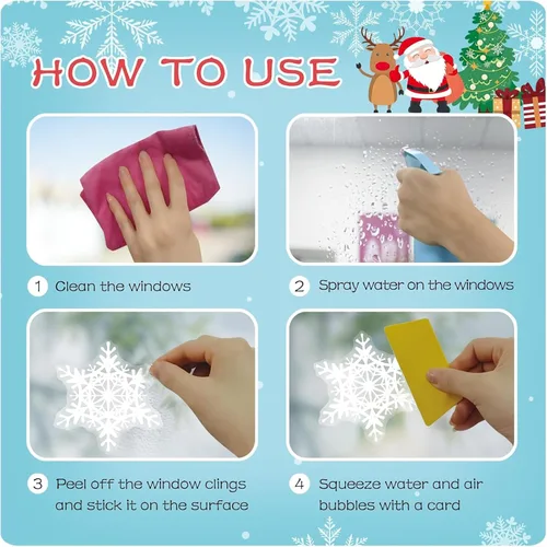 Vista 7 de 115 PCS Calcomanías Adhesivas de Copos de Nieve Navideños para Ventanas de Vidrio, Calcomanías de Navidad Decoraciones Navideñas de Copos de Nieve