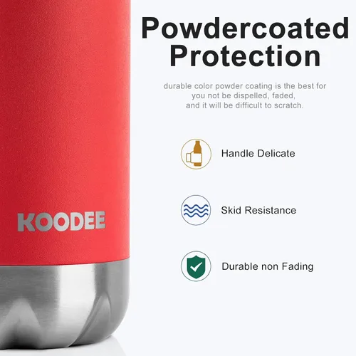 Vista 5 de koodee Botella de agua de acero inoxidable de 17 onzas, doble pared aislada al vacío, botella de agua deportiva para niñas, con forma de cola a Rojo