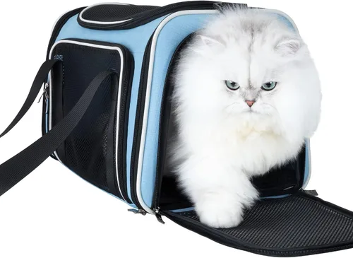 Vista 13 de Transportador suave para gatos medianos y perros pequeños con cama acogedora, 3 puertas, entrada superior, aprobado por aerolíneas, a prueba