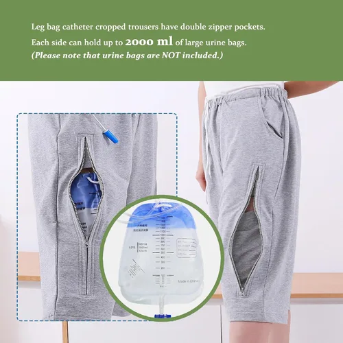 Vista 3 de Pantalones recortados con catéter, bolsa de orina, pantalones recortados para hombres y mujeres, pantalones de cuidado de incontinencia de doble